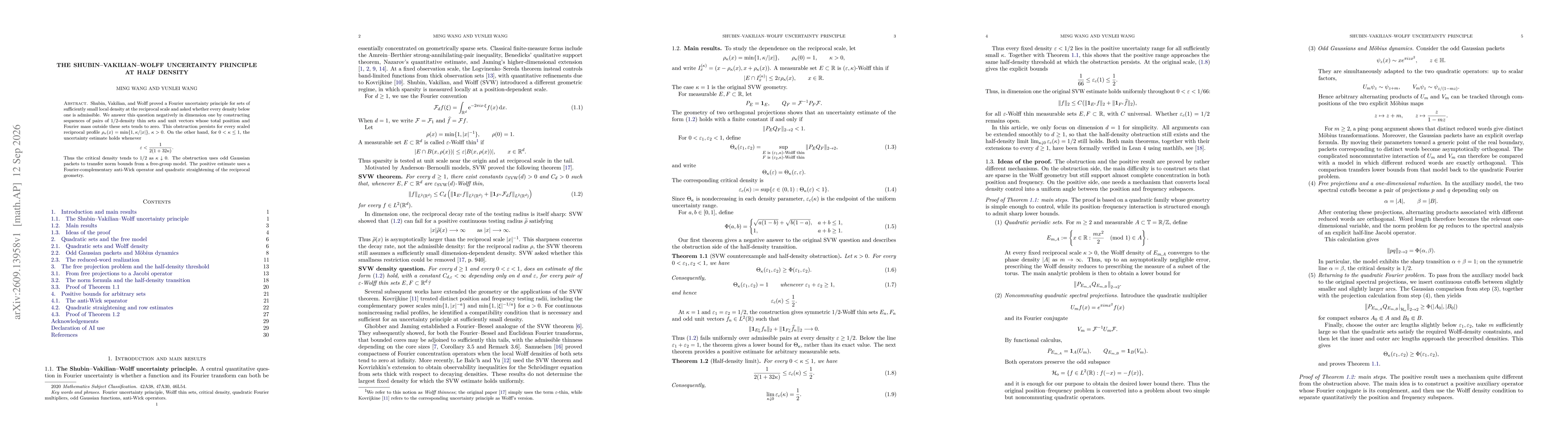 Thumbnail for The Shubin--Vakilian--Wolff Uncertainty Principle at Half Density