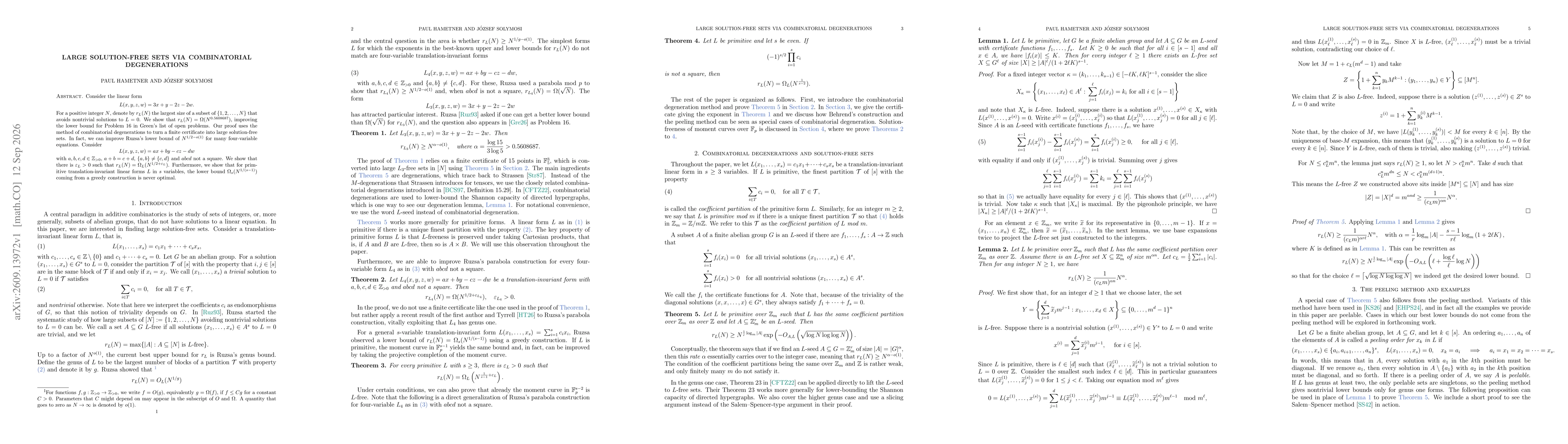 Thumbnail for Large solution-free sets via combinatorial degenerations