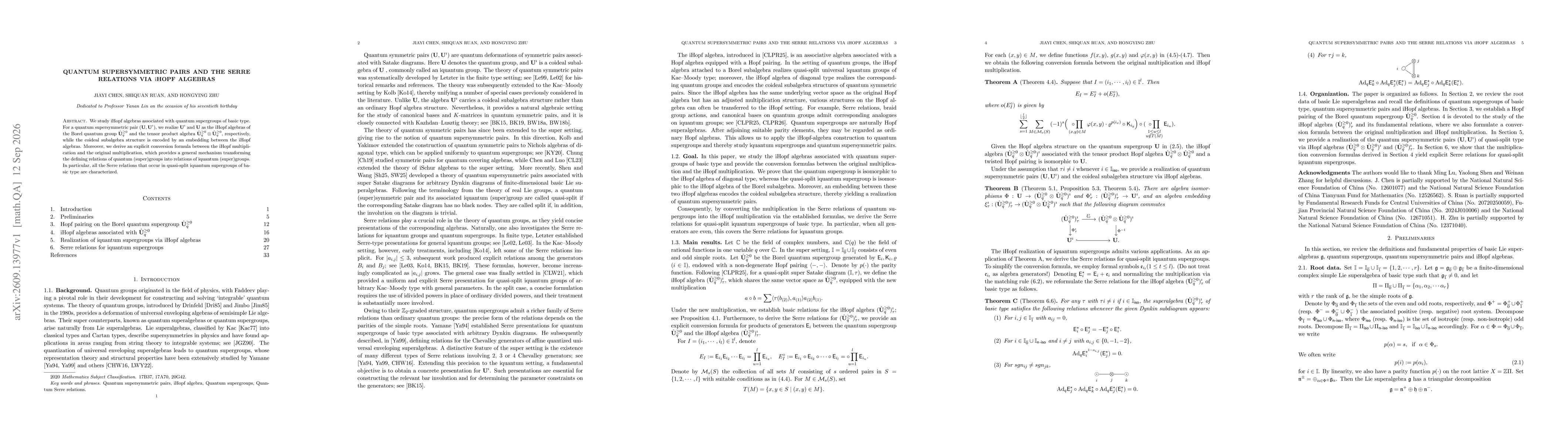 Thumbnail for Quantum supersymmetric pairs and the Serre relations via $\mathrm i$Hopf algebras