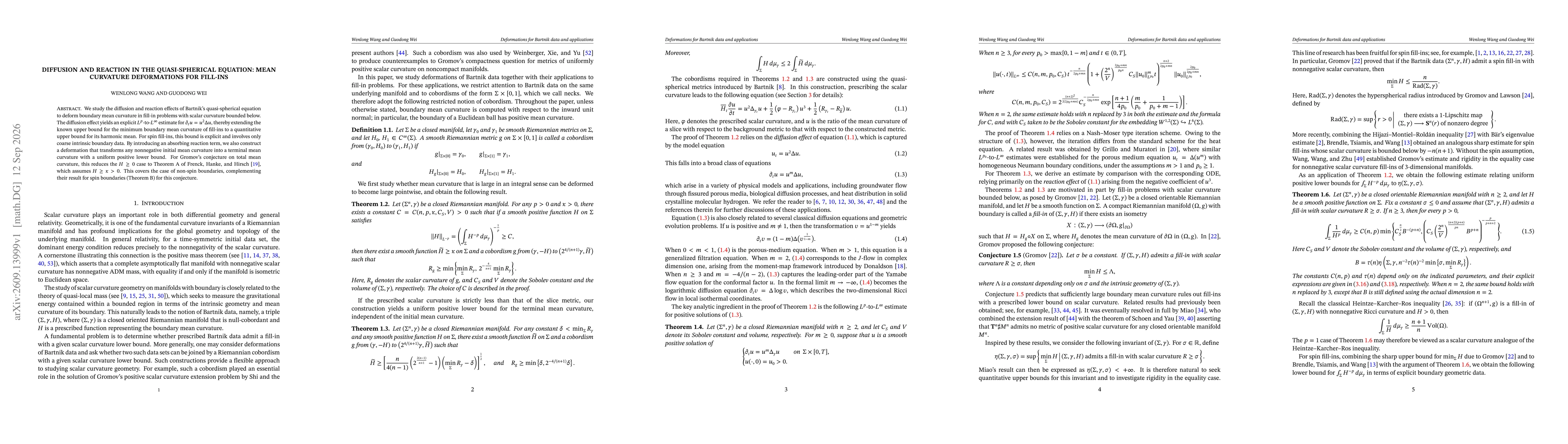 Thumbnail for Diffusion and reaction in the quasi-spherical equation: mean curvature deformations for fill-Ins