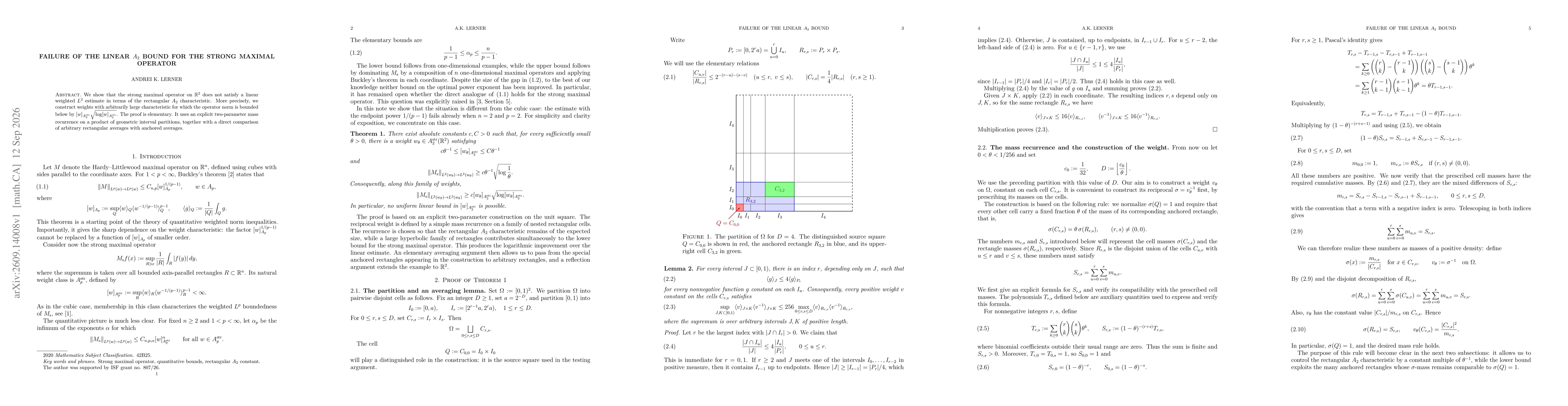 Thumbnail for Failure of the linear $A_2$ bound for the strong maximal operator