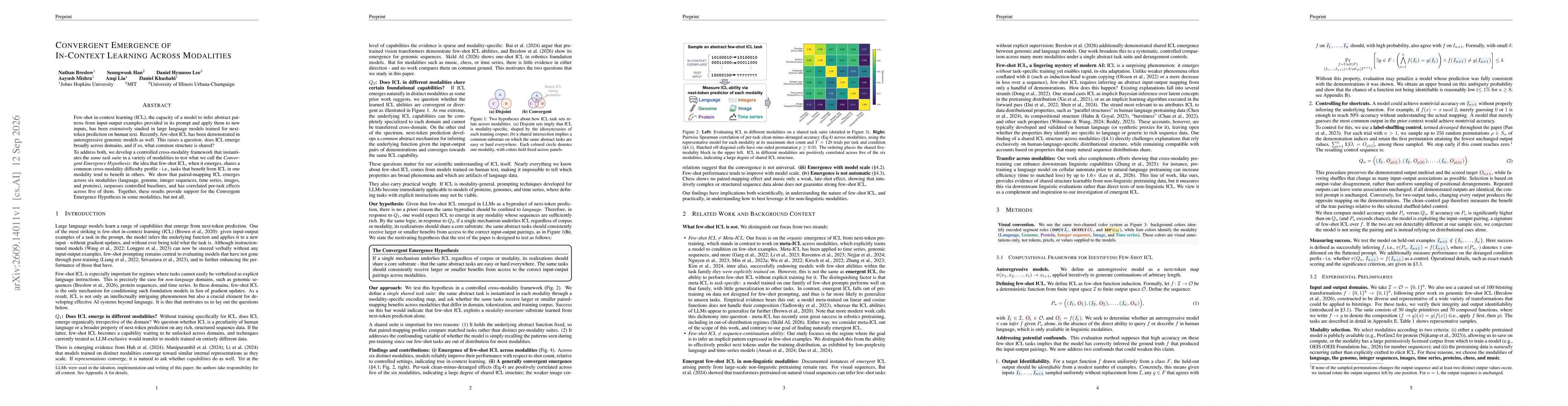 Thumbnail for Convergent Emergence of In-Context Learning Across Modalities