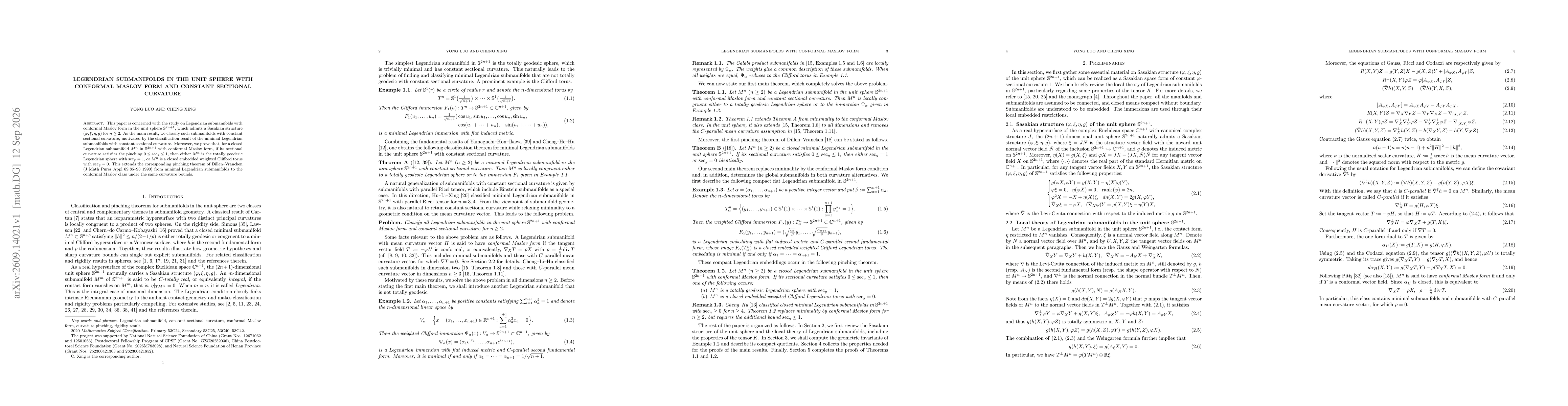 Thumbnail for Legendrian submanifolds in the unit sphere with conformal Maslov form and constant sectional curvature