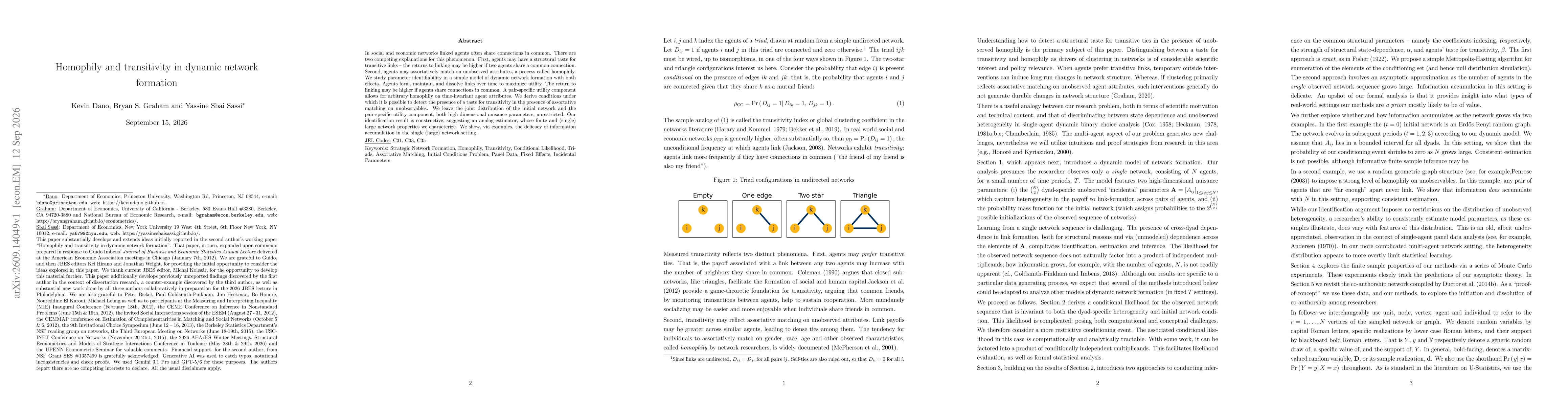 Thumbnail for Homophily and transitivity in dynamic network formation