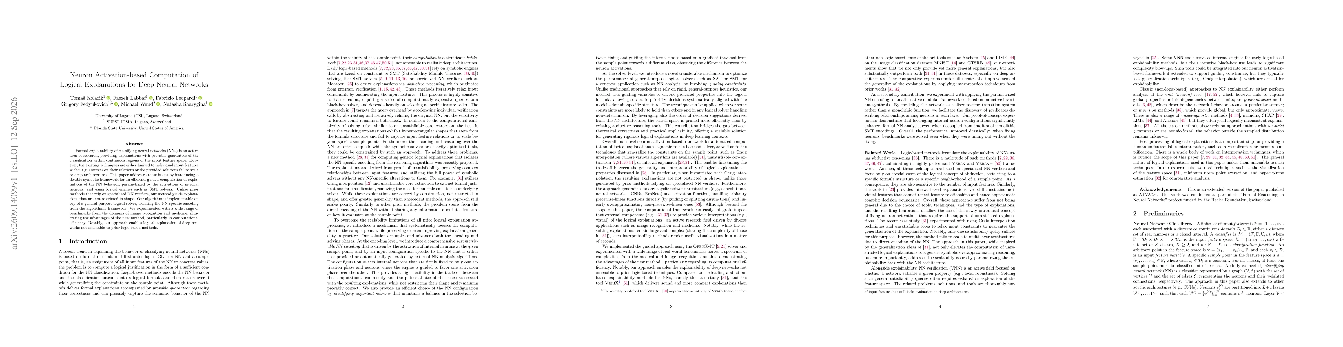 Thumbnail for Neuron Activation-based Computation of Logical Explanations for Deep Neural Networks