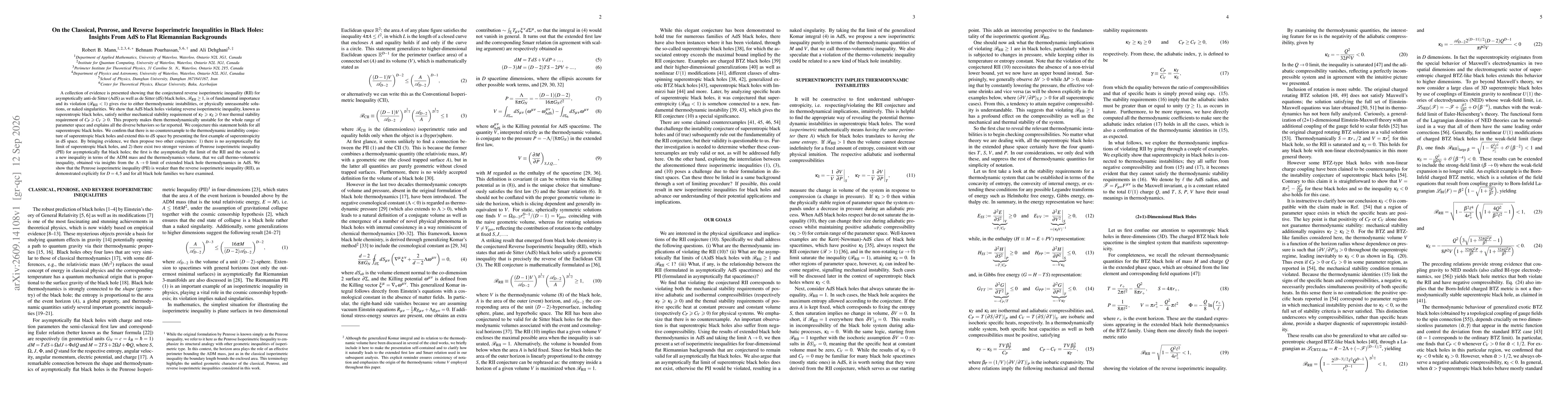 Thumbnail for On the Classical, Penrose, and Reverse Isoperimetric Inequalities in Black Holes: Insights From AdS to Flat Riemannian Backgrounds