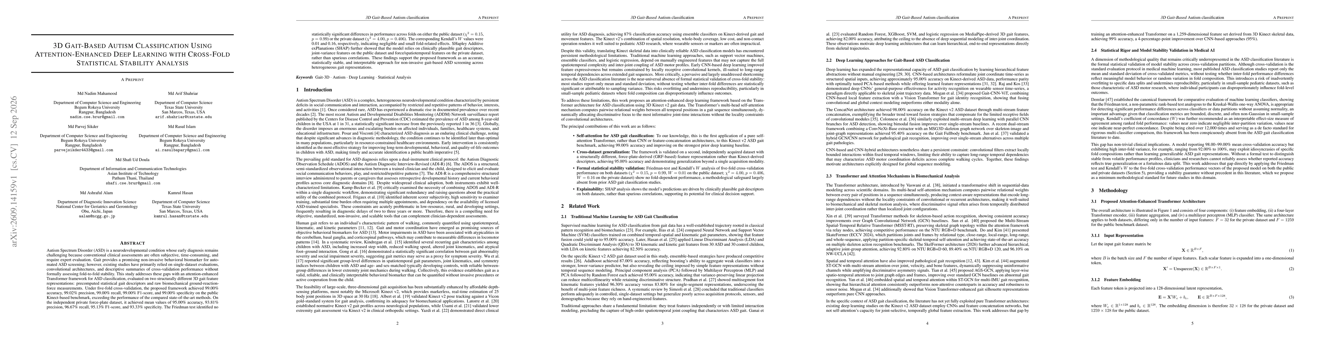 Thumbnail for 3D Gait-Based Autism Classification Using Attention-Enhanced Deep Learning with Cross-Fold Statistical Stability Analysis