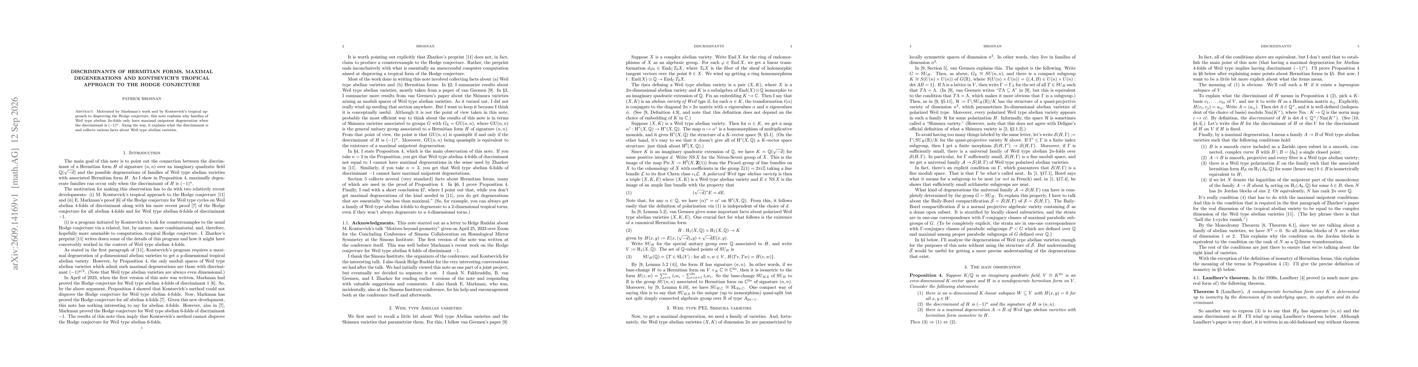 Thumbnail for Discriminants of Hermitian forms, maximal degenerations and Kontsevich's tropical approach to the Hodge conjecture
