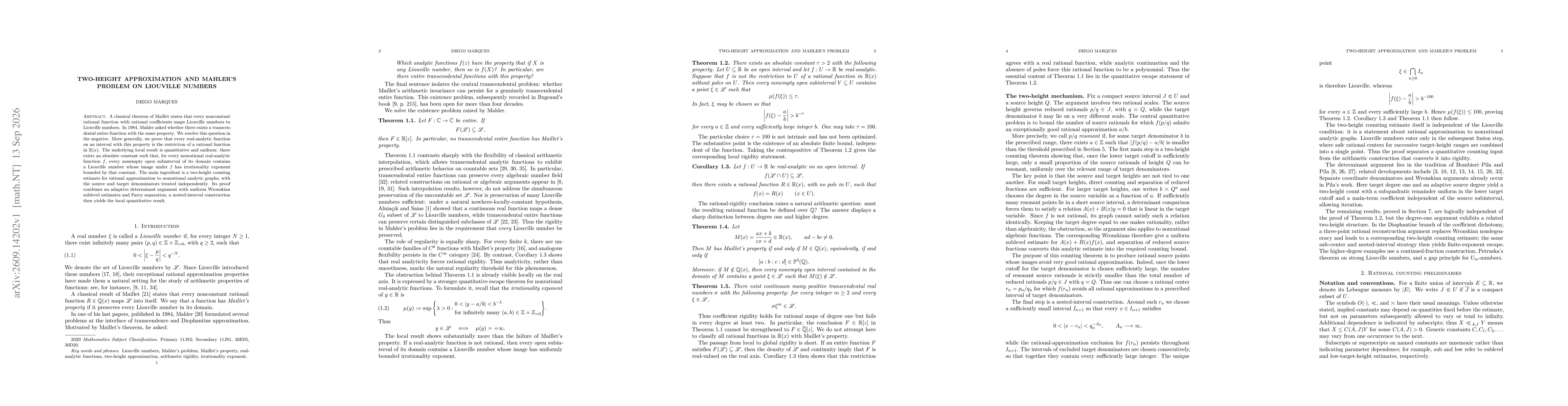 Thumbnail for Two-Height Approximation and Mahler's Problem on Liouville Numbers