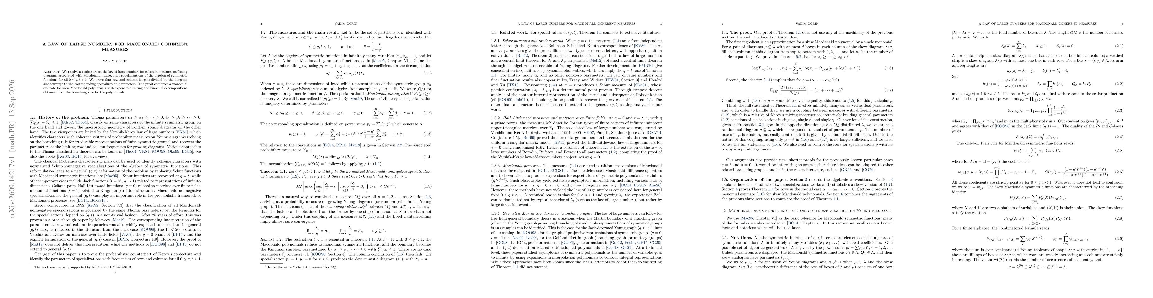 Thumbnail for A law of large numbers for Macdonald coherent measures