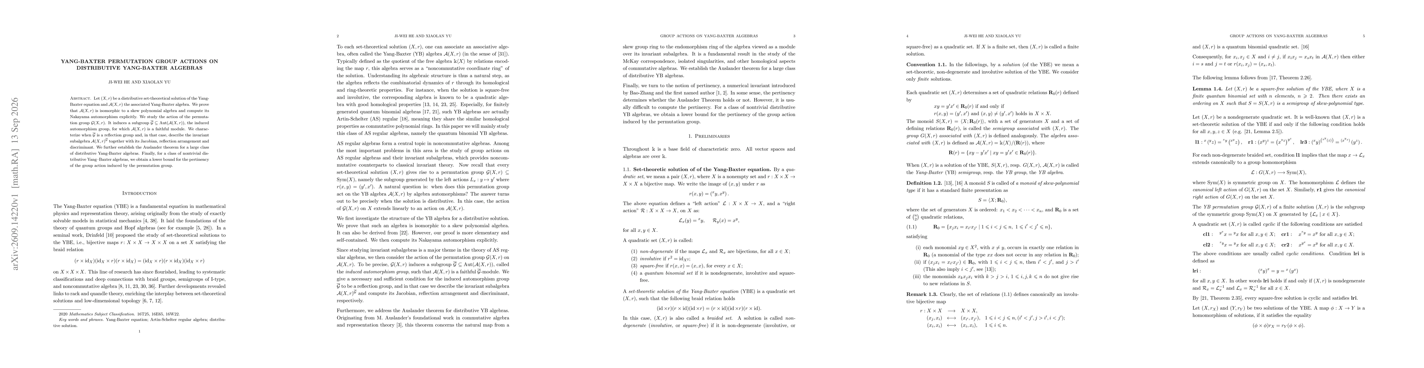 Thumbnail for Yang-Baxter permutation group actions on distributive Yang-Baxter algebras