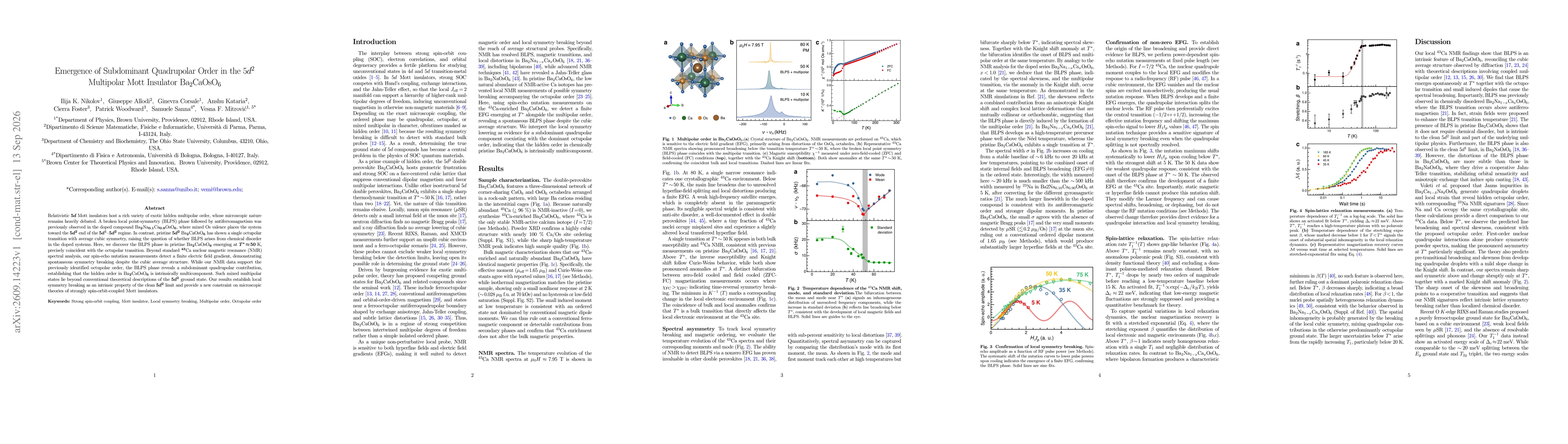 Thumbnail for Emergence of Subdominant Quadrupolar Order in the 5$d^2$ Multipolar Mott Insulator Ba$_2$CaOsO$_6$
