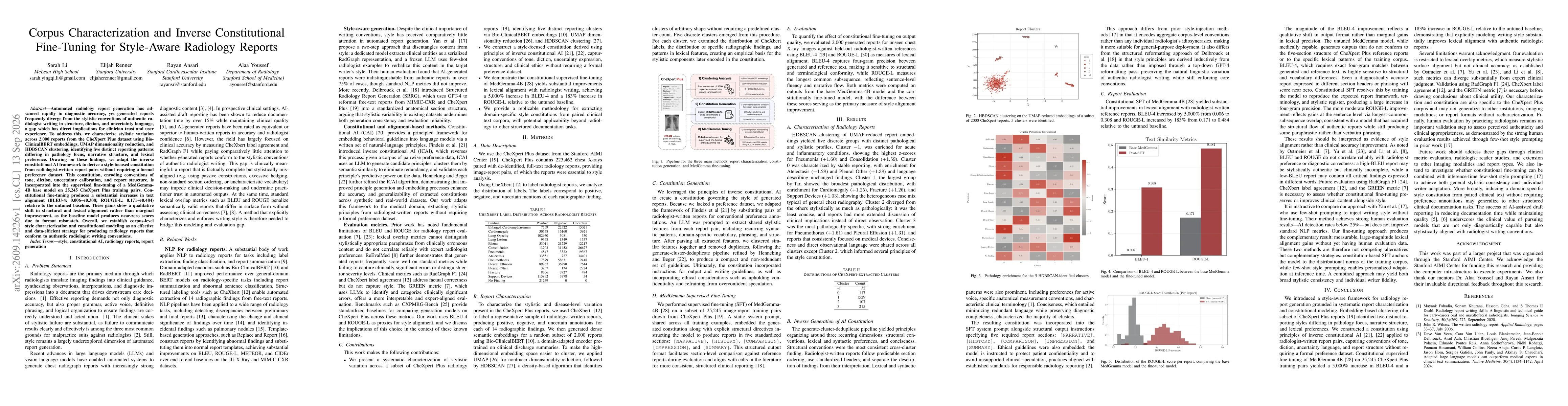 Thumbnail for Corpus Characterization and Inverse Constitutional Fine-Tuning for Style-Aware Radiology Reports
