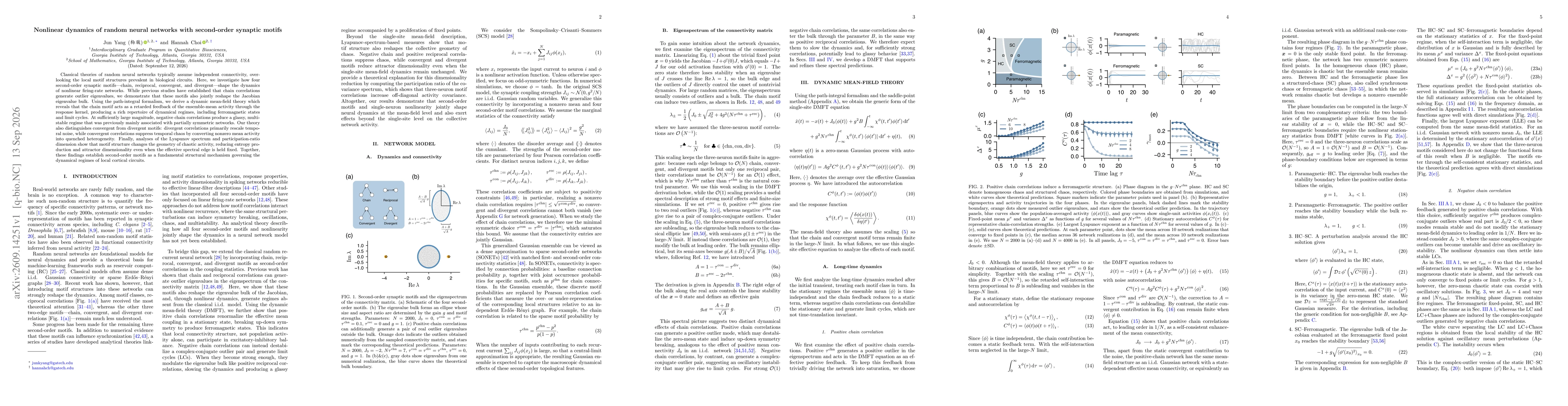 Thumbnail for Nonlinear dynamics of random neural networks with second-order synaptic motifs