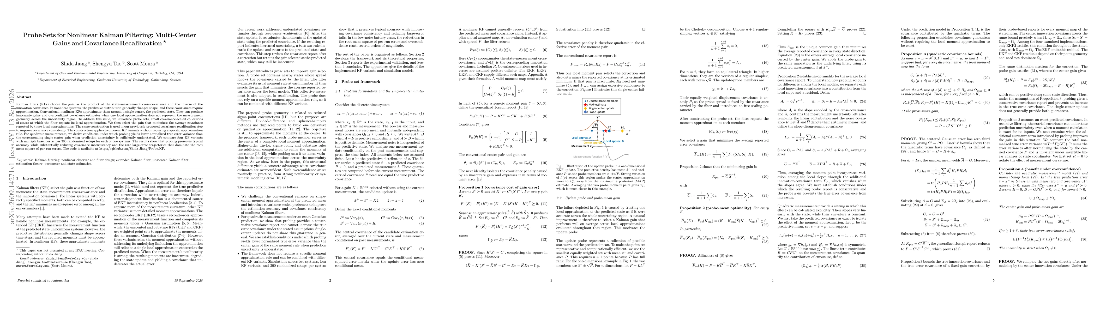 Thumbnail for Probe Sets for Nonlinear Kalman Filtering: Multi-Center Gains and Covariance Recalibration