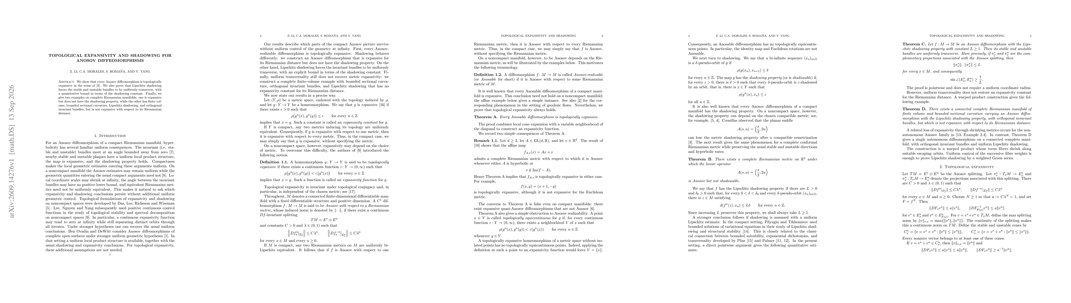 Thumbnail for Topological Expansivity and Shadowing for Anosov Diffeomorphisms