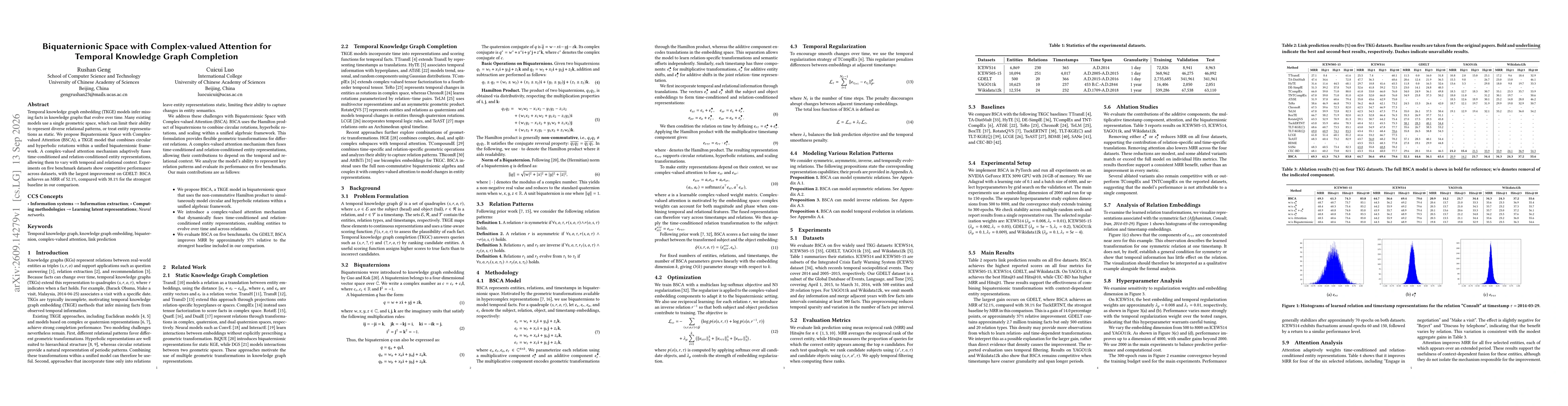 Thumbnail for Biquaternionic Space with Complex-valued Attention for Temporal Knowledge Graph Completion
