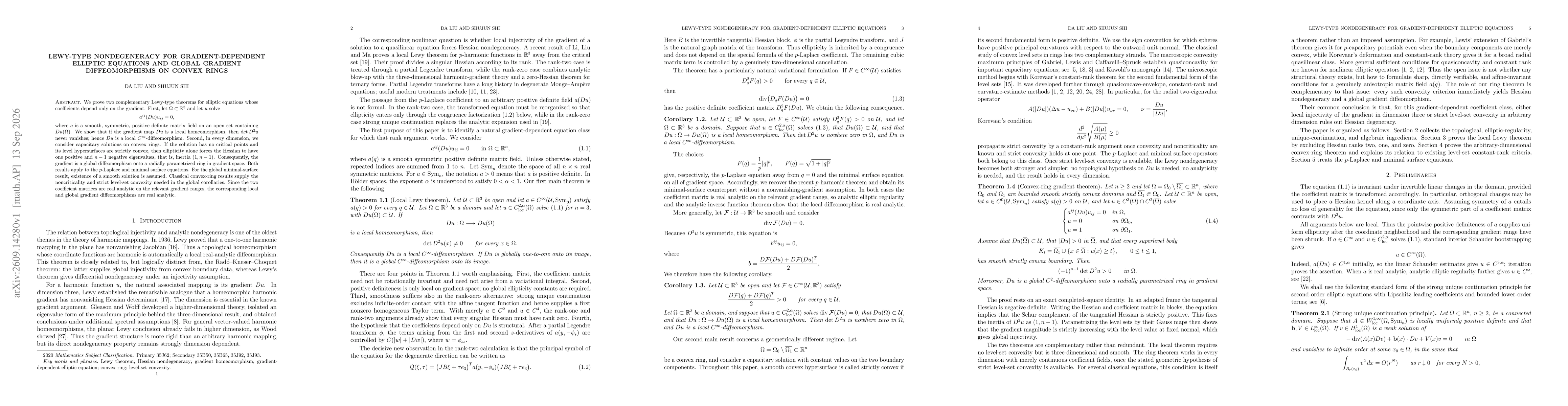 Thumbnail for Lewy-Type Nondegeneracy for Gradient-Dependent Elliptic Equations and Global Gradient Diffeomorphisms on Convex Rings