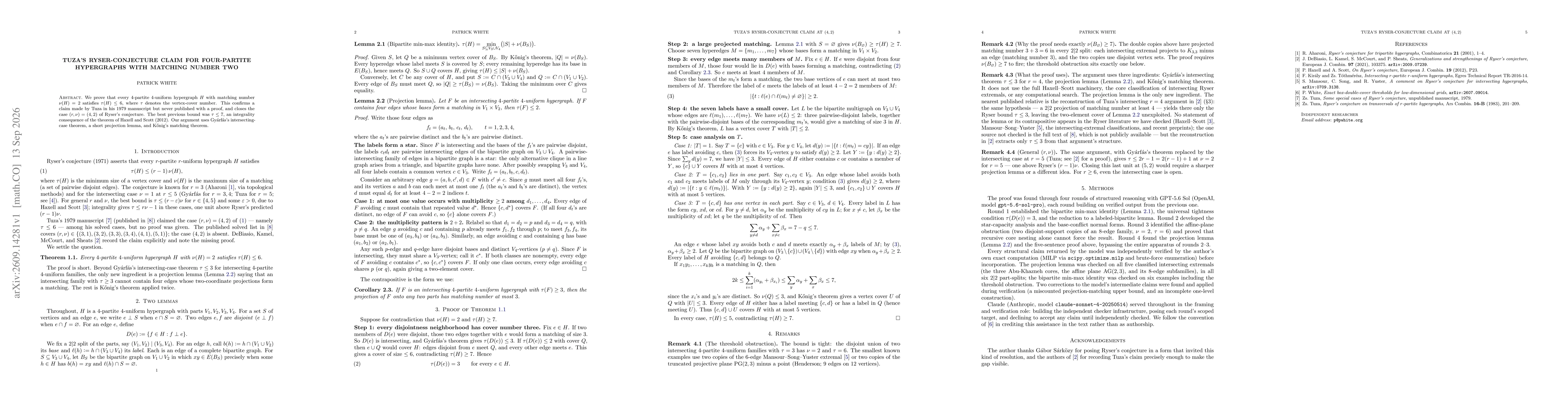 Thumbnail for Tuza's Ryser-conjecture claim for four-partite hypergraphs with matching number two
