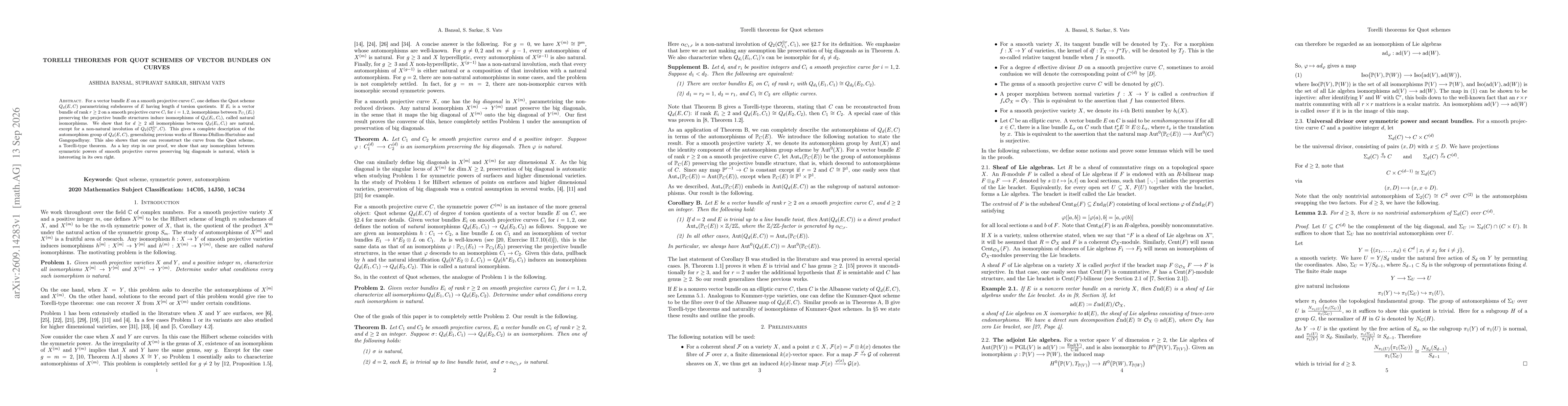 Thumbnail for Torelli theorems for Quot schemes of vector bundles on curves