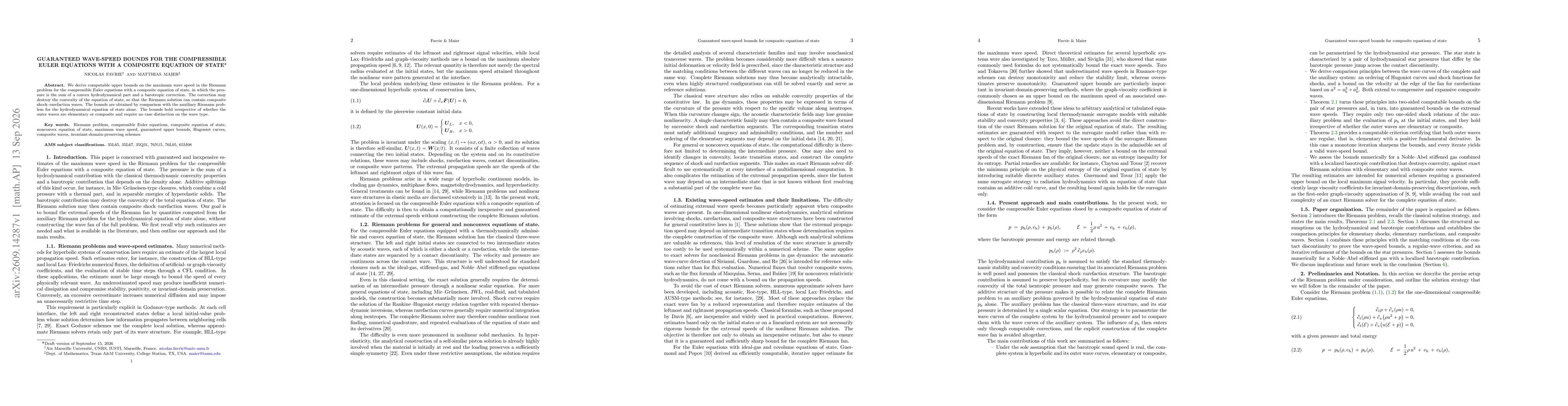 Thumbnail for Guaranteed wave-speed bounds for the compressible Euler equations with a composite equation of state