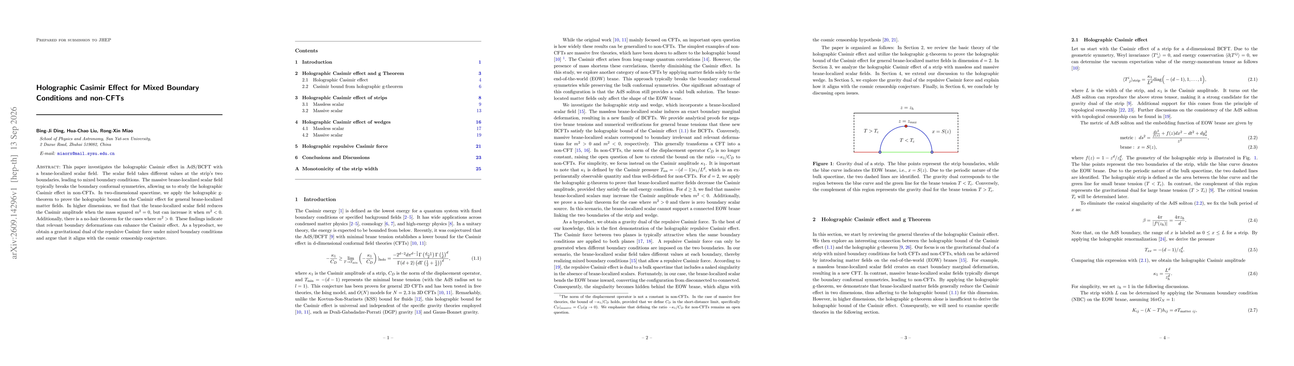 Thumbnail for Holographic Casimir Effect for Mixed Boundary Conditions and non-CFTs