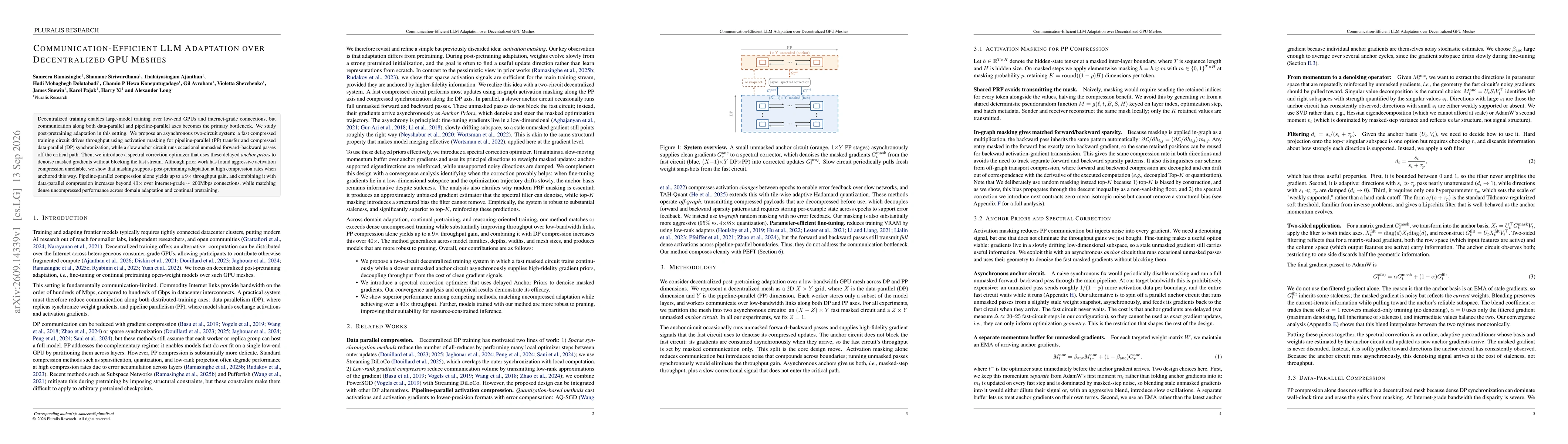 Thumbnail for Communication-Efficient LLM Adaptation over Decentralized GPU Meshes