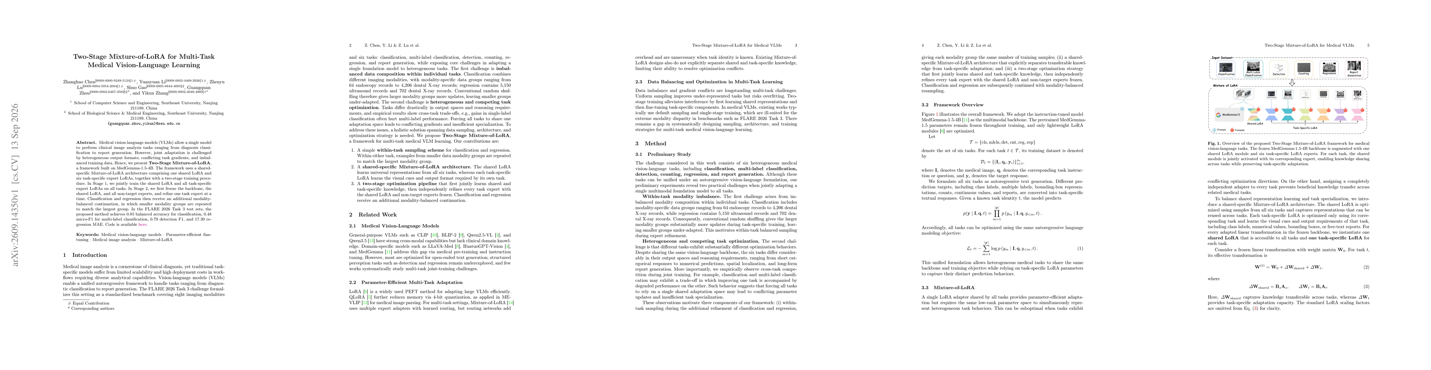 Thumbnail for Two-Stage Mixture-of-LoRA for Multi-Task Medical Vision-Language Learning