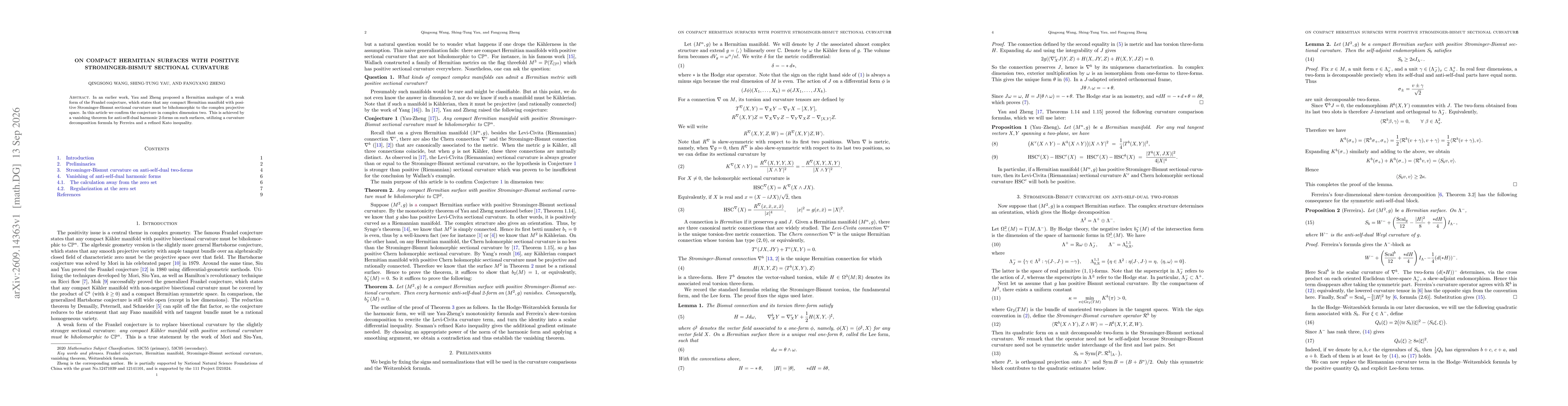 Thumbnail for On Compact Hermitian Surfaces With Positive Strominger-Bismut Sectional Curvature