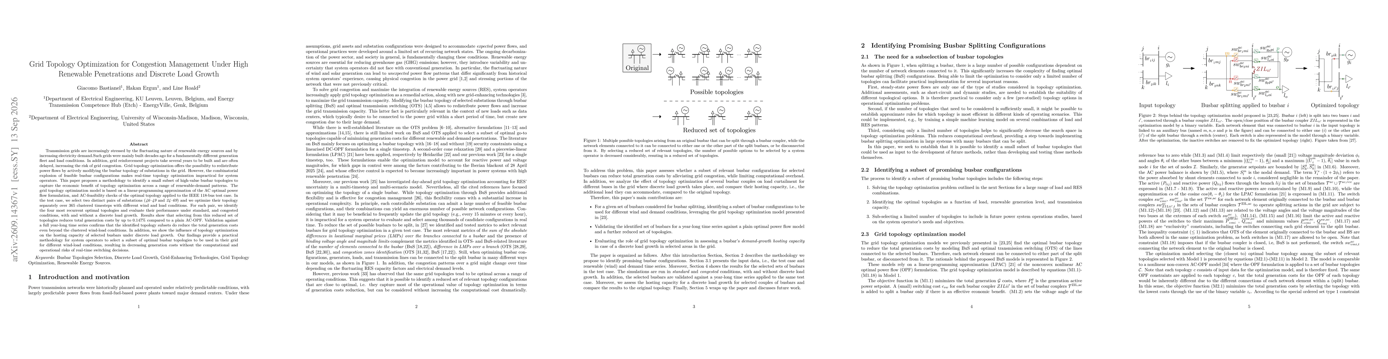Thumbnail for Grid Topology Optimization for Congestion Management Under High Renewable Penetrations and Discrete Load Growth