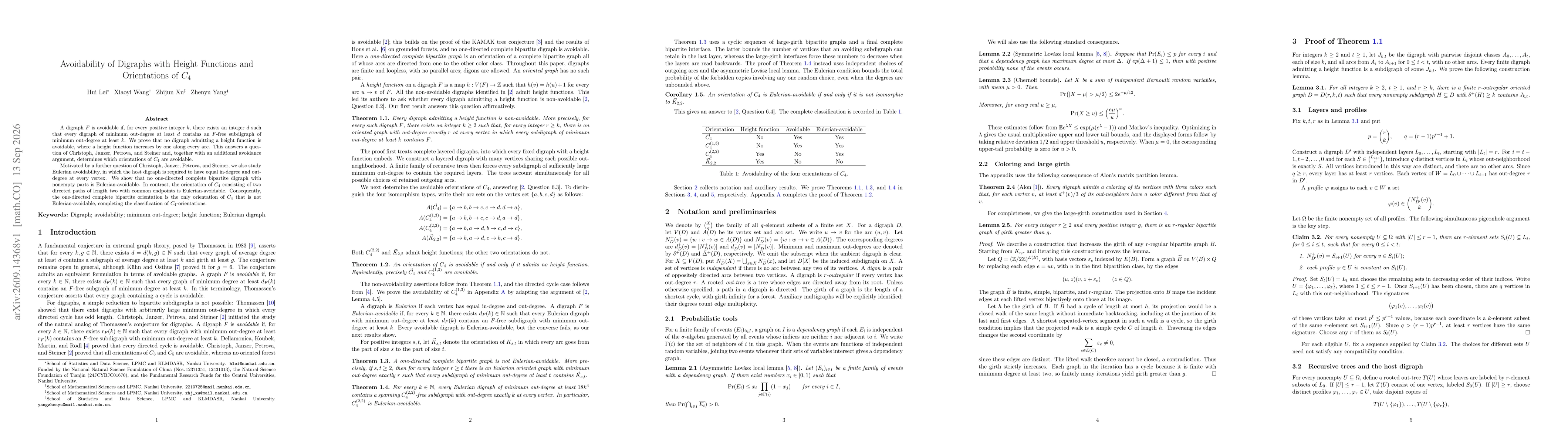 Thumbnail for Avoidability of Digraphs with Height Functions and Orientations of $C_4$