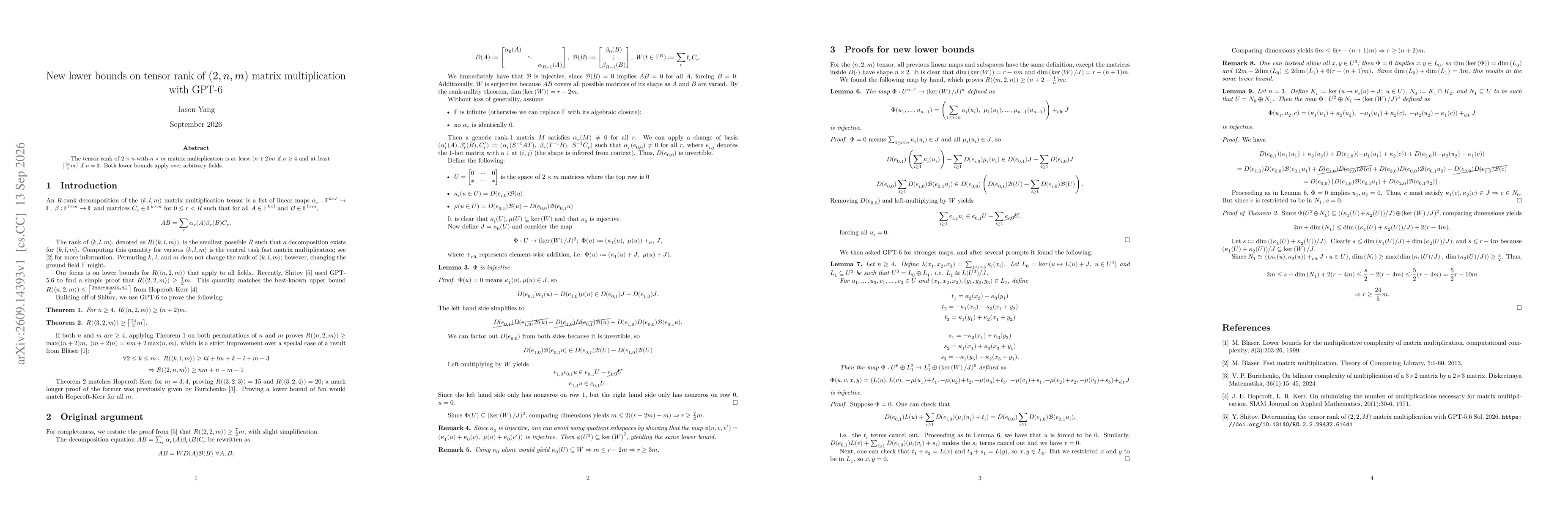 Thumbnail for New lower bounds on tensor rank of $(2,n,m)$ matrix multiplication with GPT-6