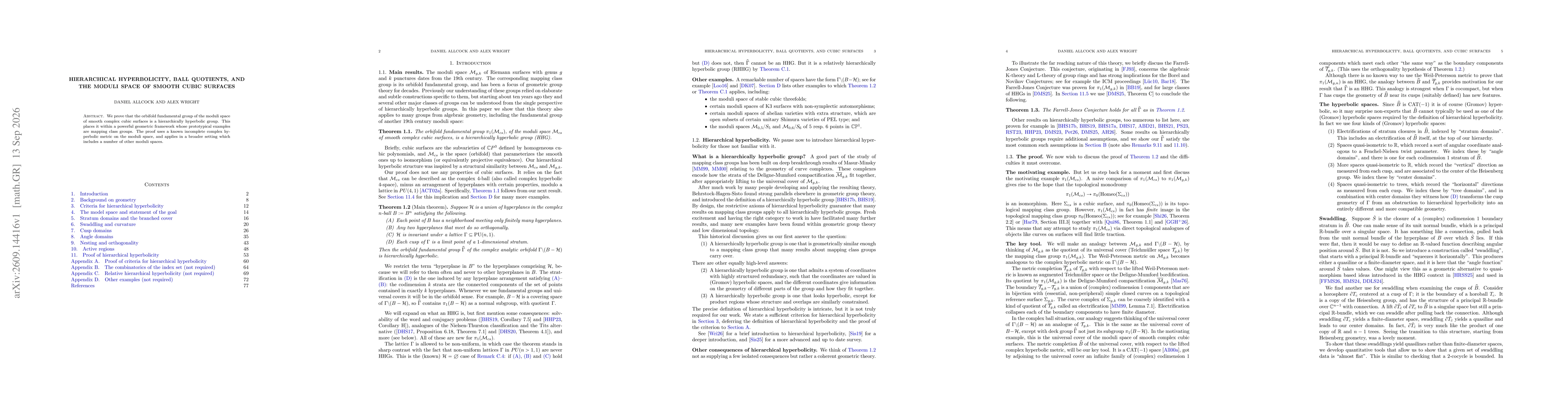 Thumbnail for Hierarchical hyperbolicity, ball quotients, and the moduli space of smooth cubic surfaces