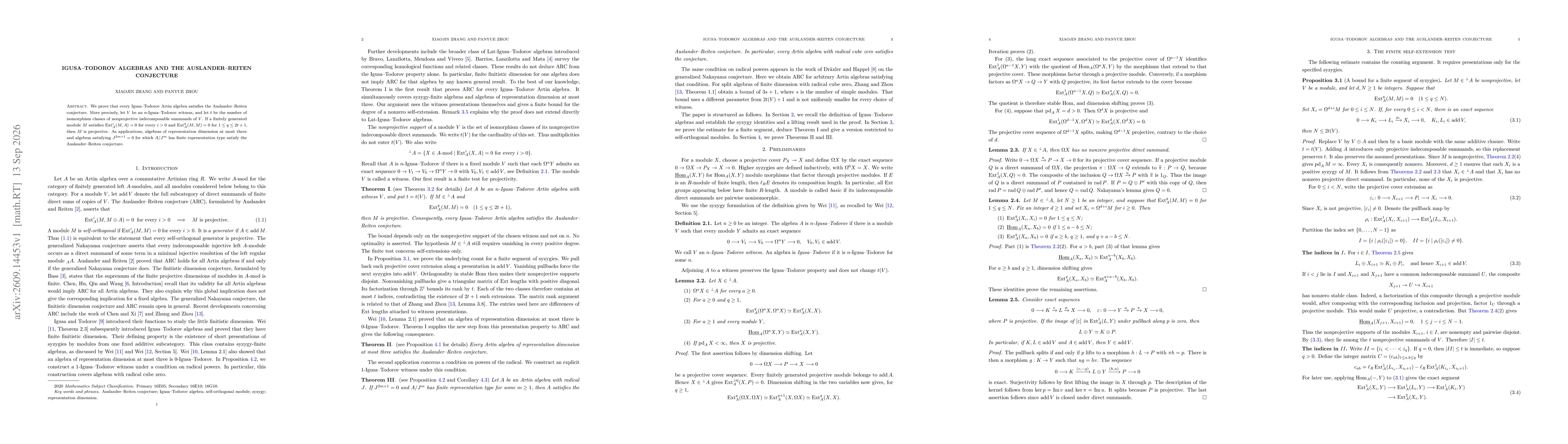 Thumbnail for Igusa--Todorov Algebras and the Auslander--Reiten Conjecture