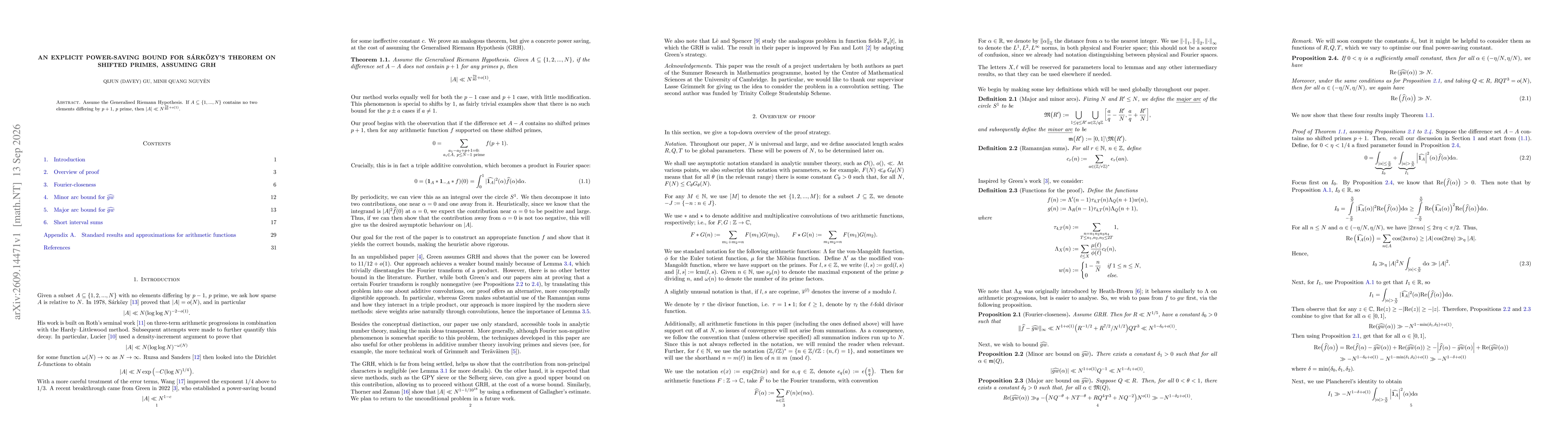 Thumbnail for An explicit power-saving bound for Sárközy's Theorem on shifted primes, assuming GRH