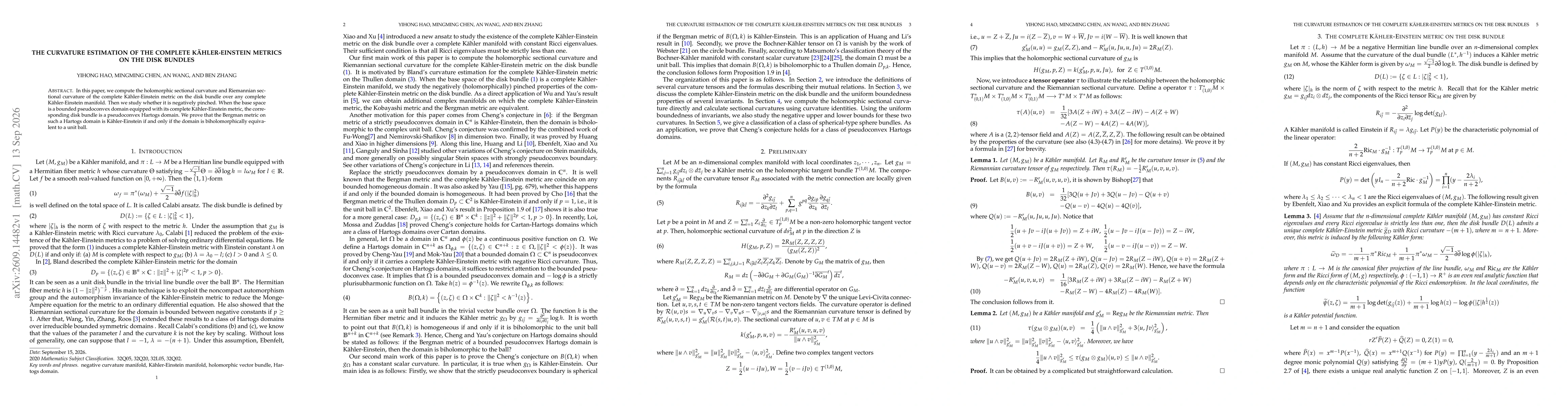 Thumbnail for The curvature estimation of the complete Kähler-Einstein metrics on the disk bundles