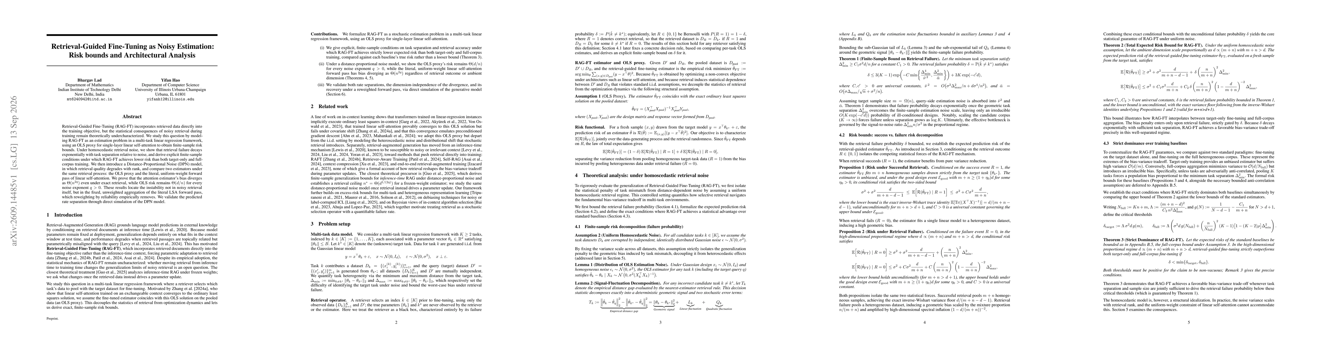 Thumbnail for Retrieval-Guided Fine-Tuning as Noisy Estimation: Risk bounds and Architectural Analysis