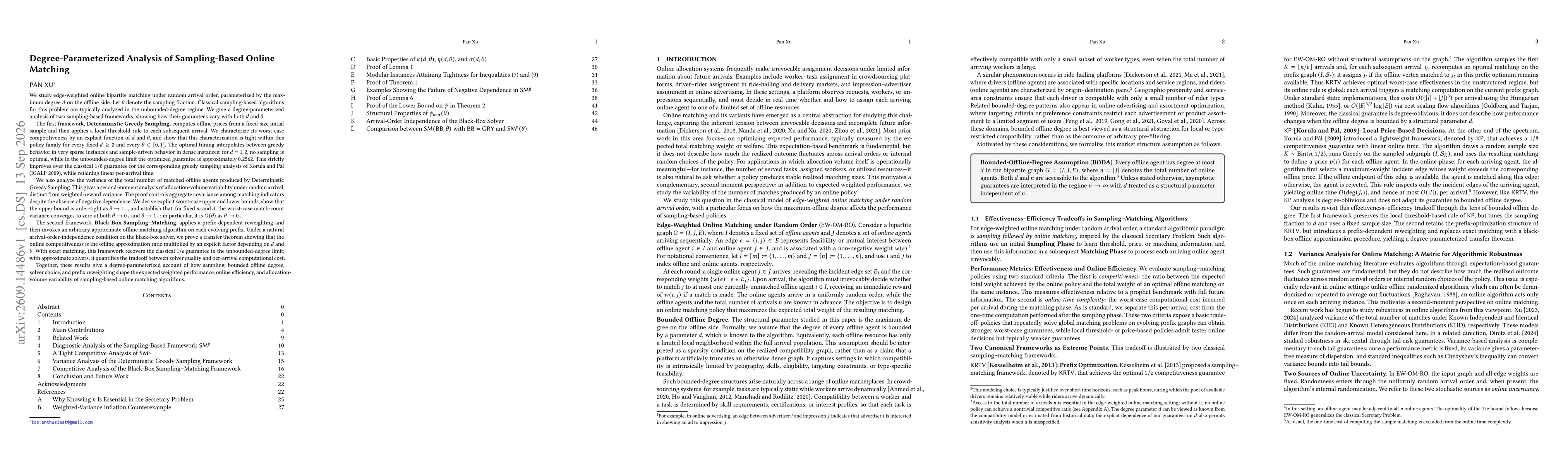 Thumbnail for Degree-Parameterized Analysis of Sampling-Based Online Matching