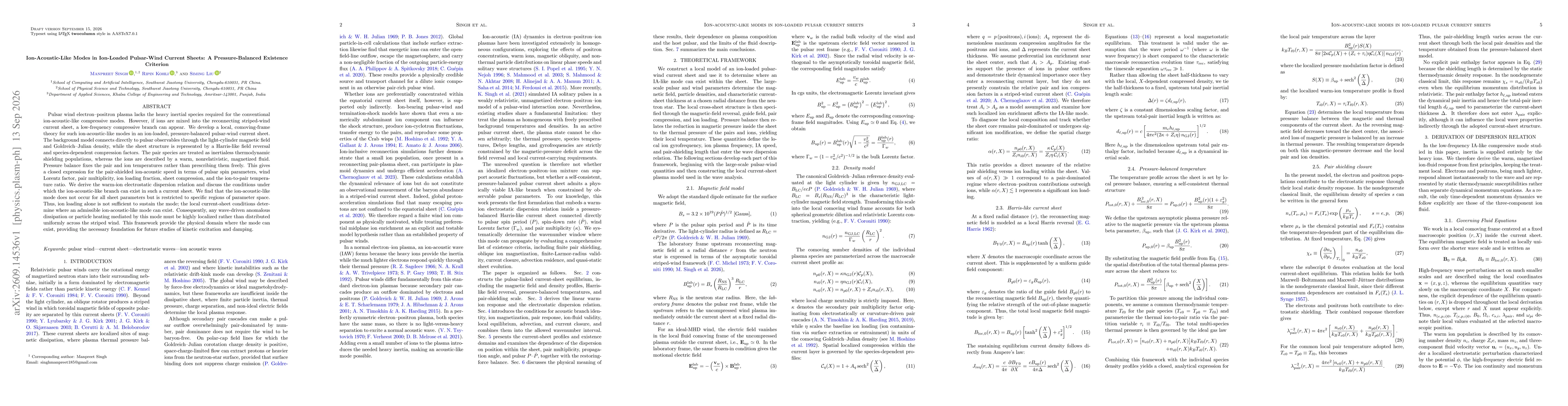 Thumbnail for Ion-Acoustic-Like Modes in Ion-Loaded Pulsar-Wind Current Sheets: A Pressure-Balanced Existence Criterion