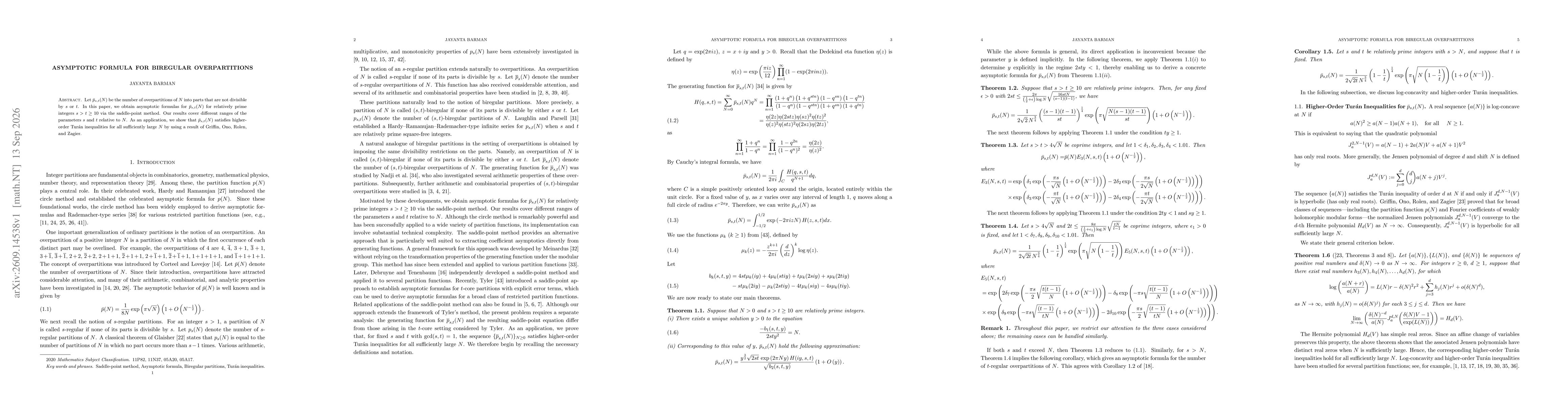 Thumbnail for Asymptotic Formula for Biregular Overpartitions