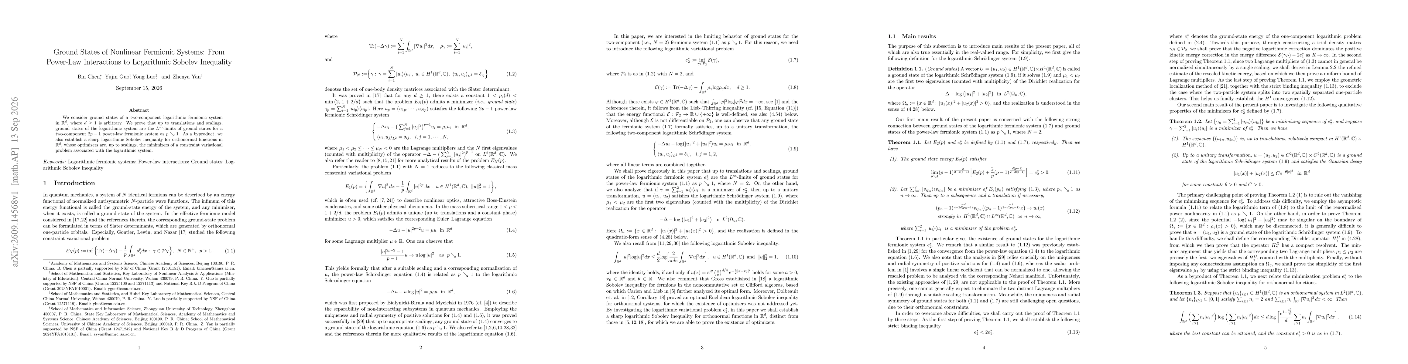 Thumbnail for Ground States of Nonlinear Fermionic Systems: From Power-Law Interactions to Logarithmic Sobolev Inequality