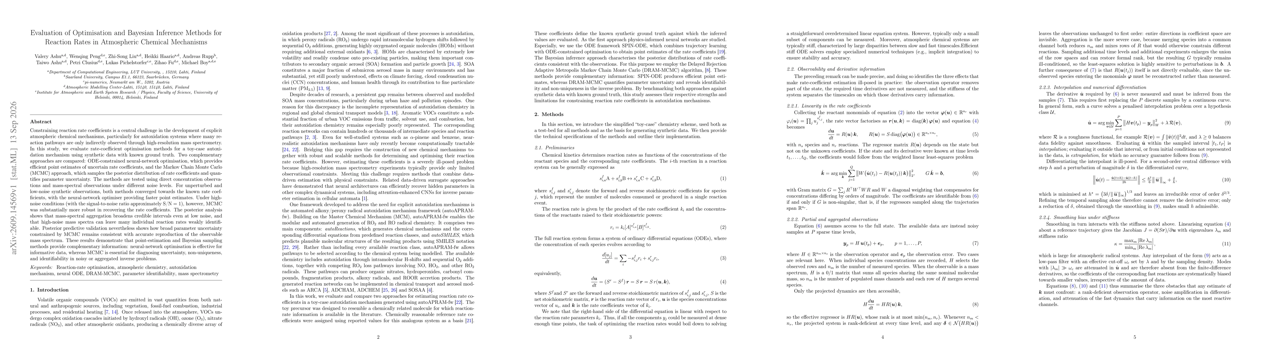 Thumbnail for Evaluation of optimisation and Bayesian inference methods for reaction rates in atmospheric chemical mechanisms