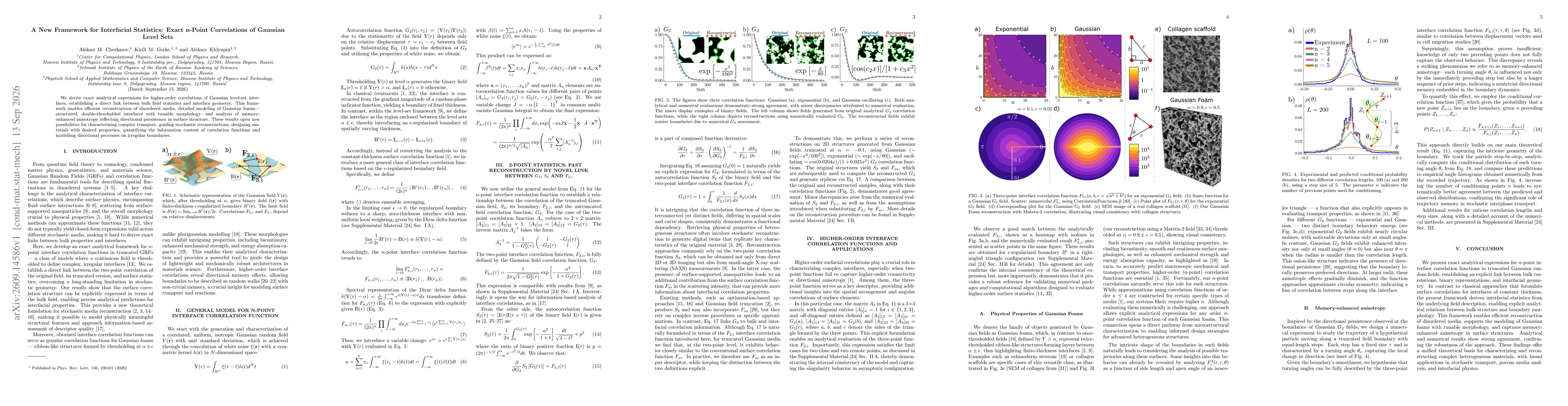 Thumbnail for A New Framework for Interfacial Statistics: Exact n-Point Correlations of Gaussian Level Sets