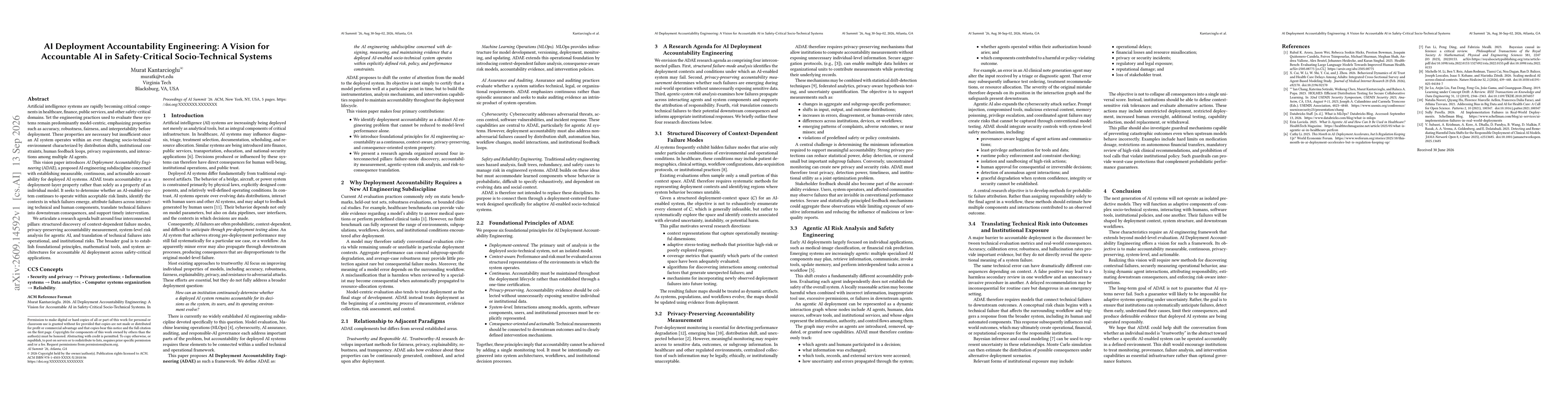 Thumbnail for AI Deployment Accountability Engineering: A Vision for Accountable AI in Safety-Critical Socio-Technical Systems