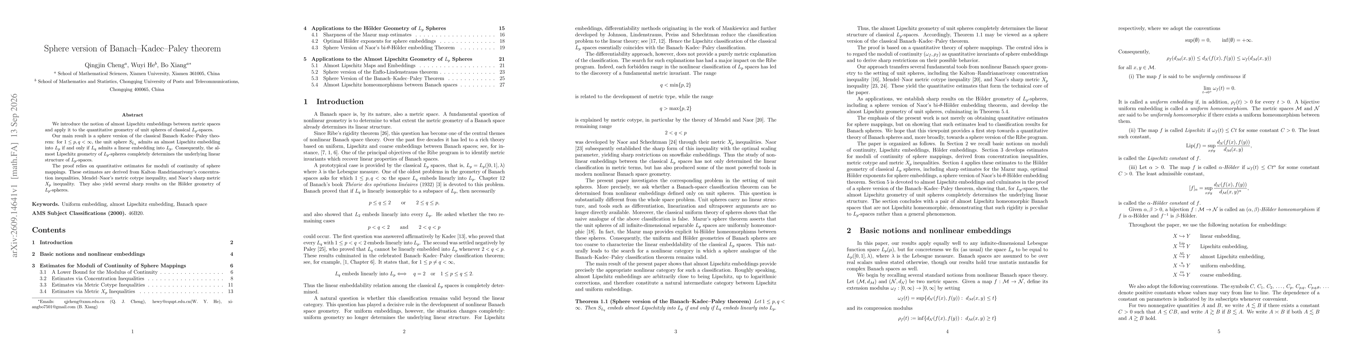 Thumbnail for Sphere version of Banach--Kadec--Paley theorem