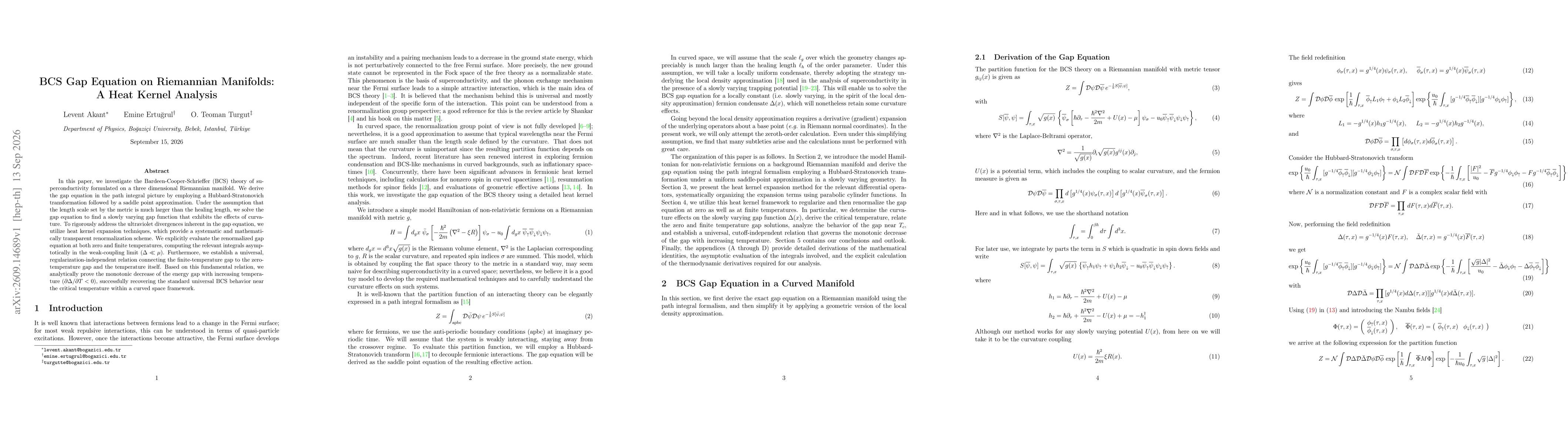 Thumbnail for BCS Gap Equation on Riemannian Manifolds: A Heat Kernel Analysis
