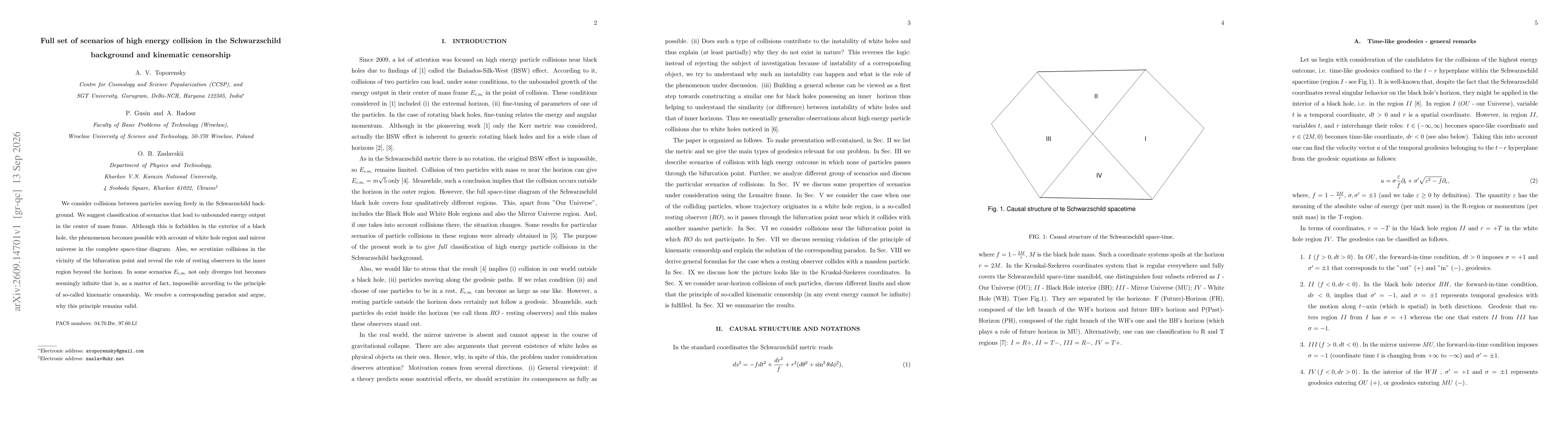 Thumbnail for Full set of scenarios of high energy collision in the Schwarzschild background and kinematic censorship