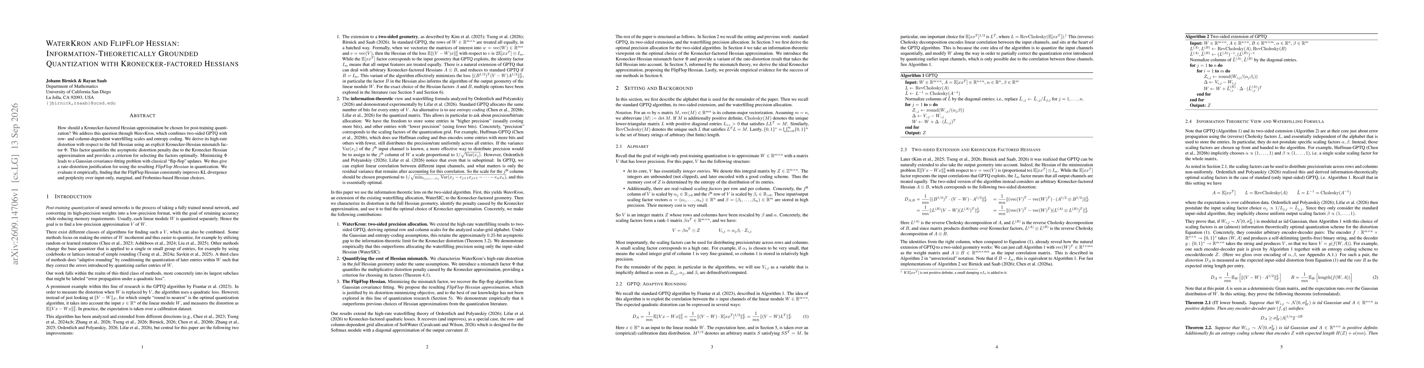 Thumbnail for WaterKron and FlipFlop Hessian: Information-Theoretically Grounded Quantization with Kronecker-factored Hessians