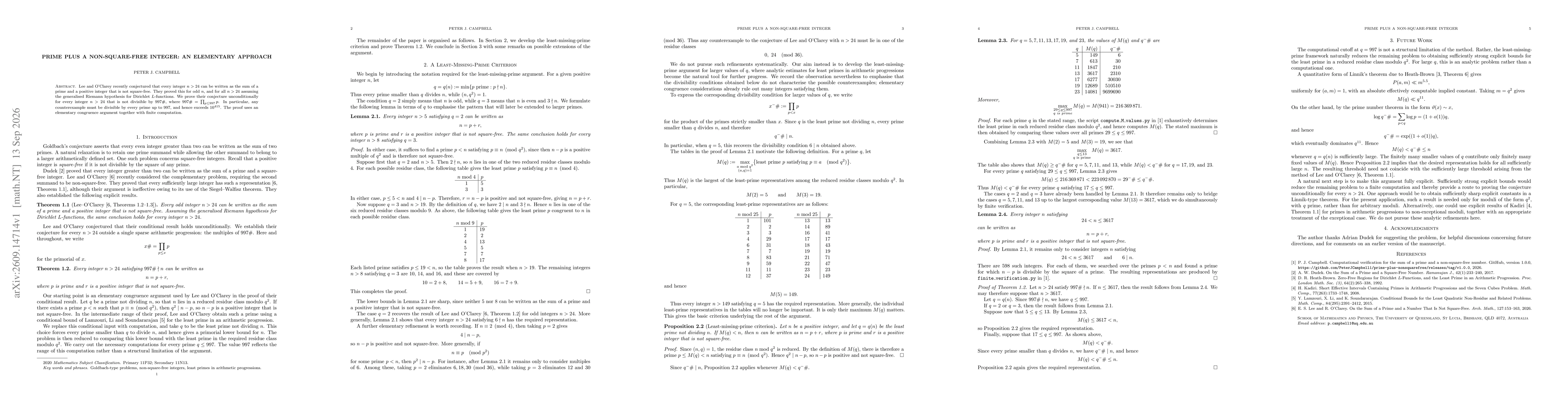 Thumbnail for Prime Plus a Non-Square-Free Integer: An Elementary Approach