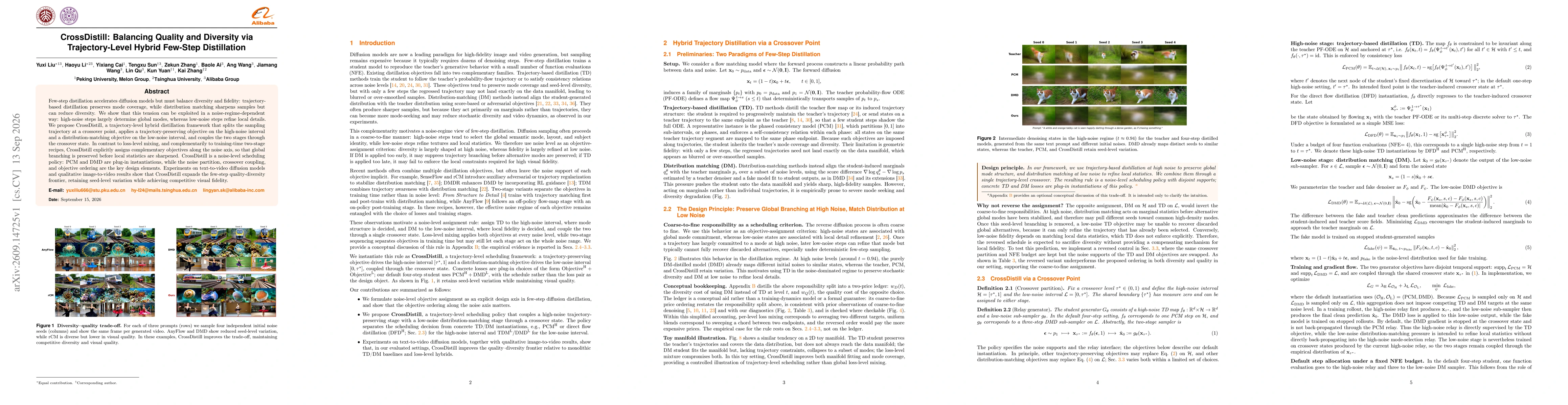 Thumbnail for CrossDistill: Balancing Quality and Diversity via Trajectory-Level Hybrid Few-Step Distillation
